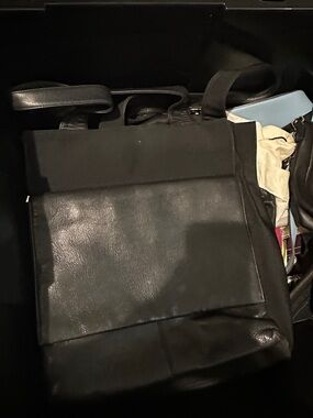 HOBO Black Leather Messenger Tote with Front Flap